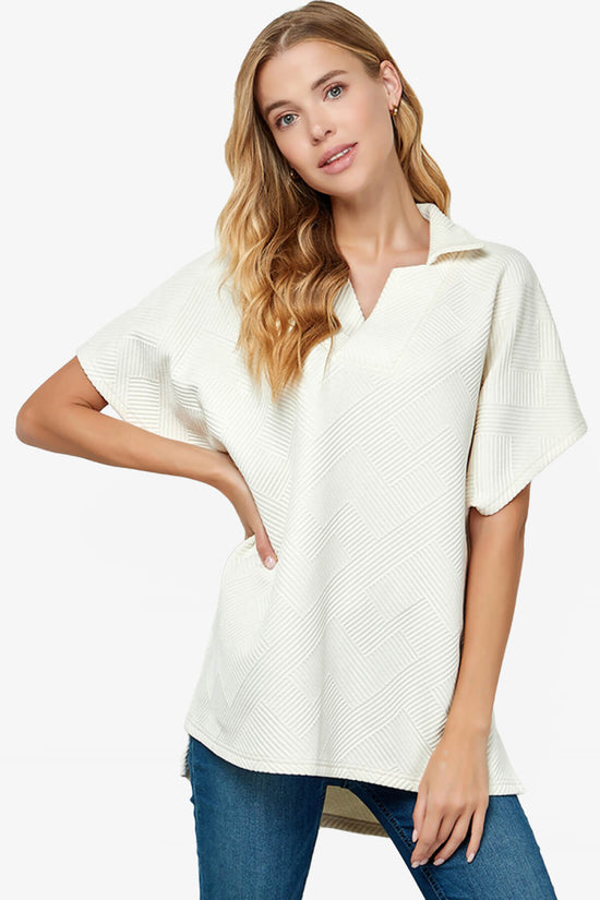Lassy Short Sleeve Textured Polo Sweatshirt CREAM_1