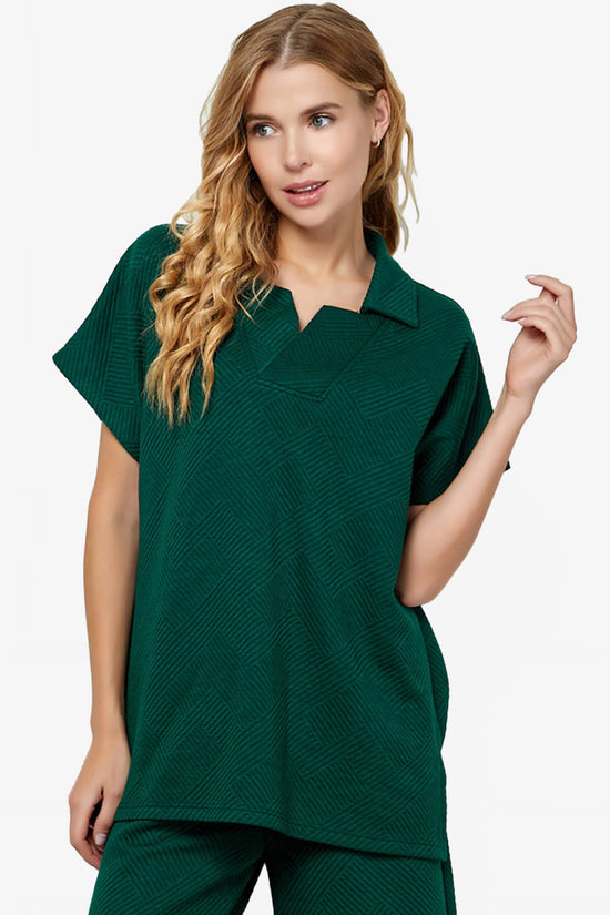 Lassy Short Sleeve Textured Polo Sweatshirt FOREST GREEN_1