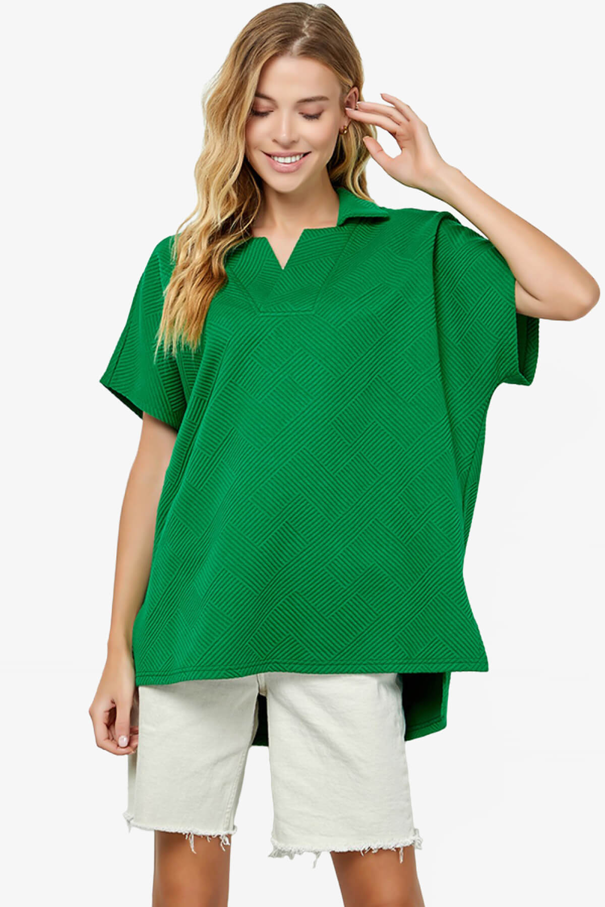 Lassy Short Sleeve Textured Polo Sweatshirt GREEN_1