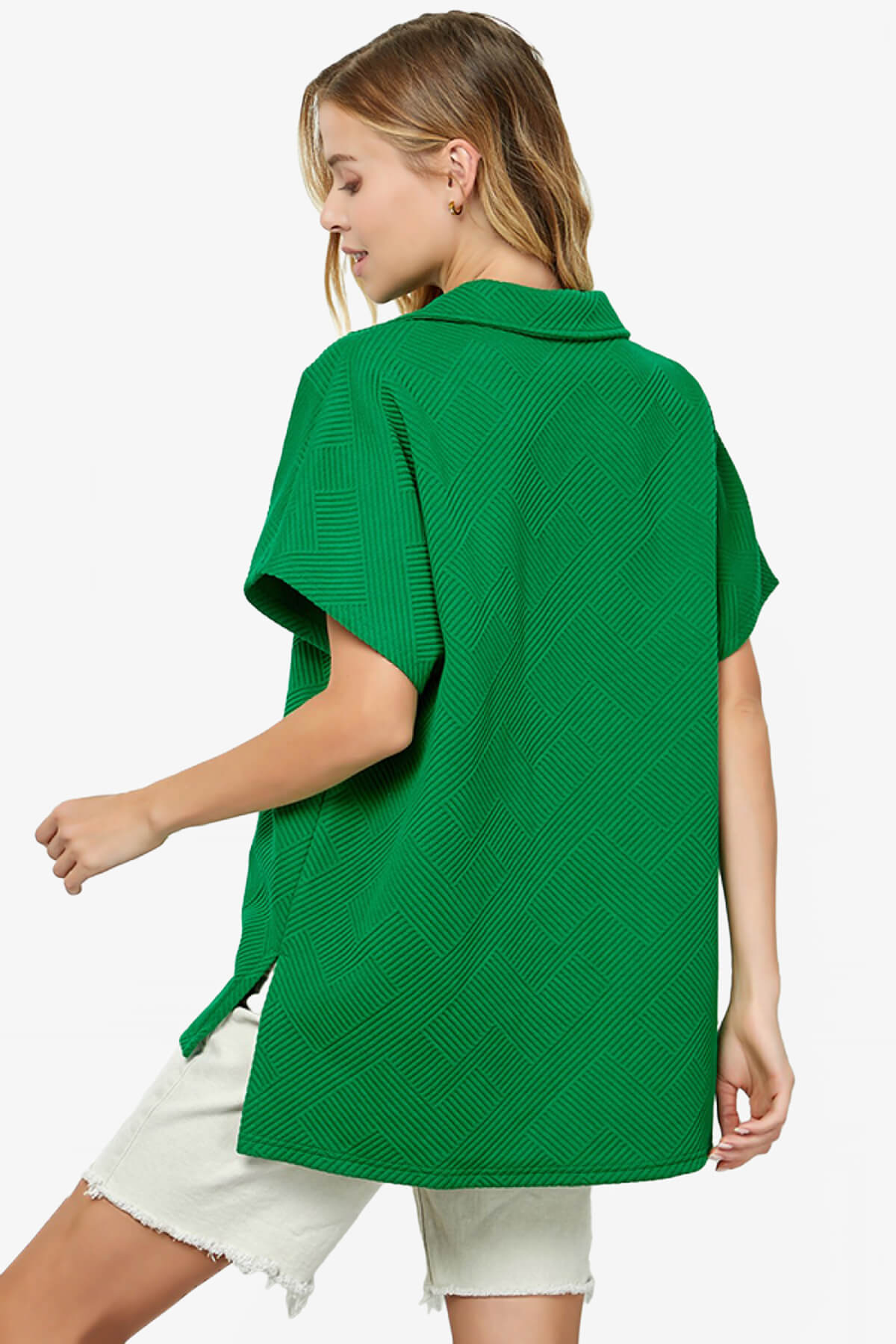 Lassy Short Sleeve Textured Polo Sweatshirt GREEN_2