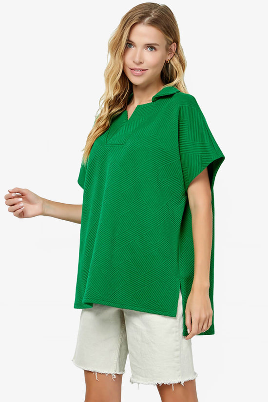 Lassy Short Sleeve Textured Polo Sweatshirt GREEN_3