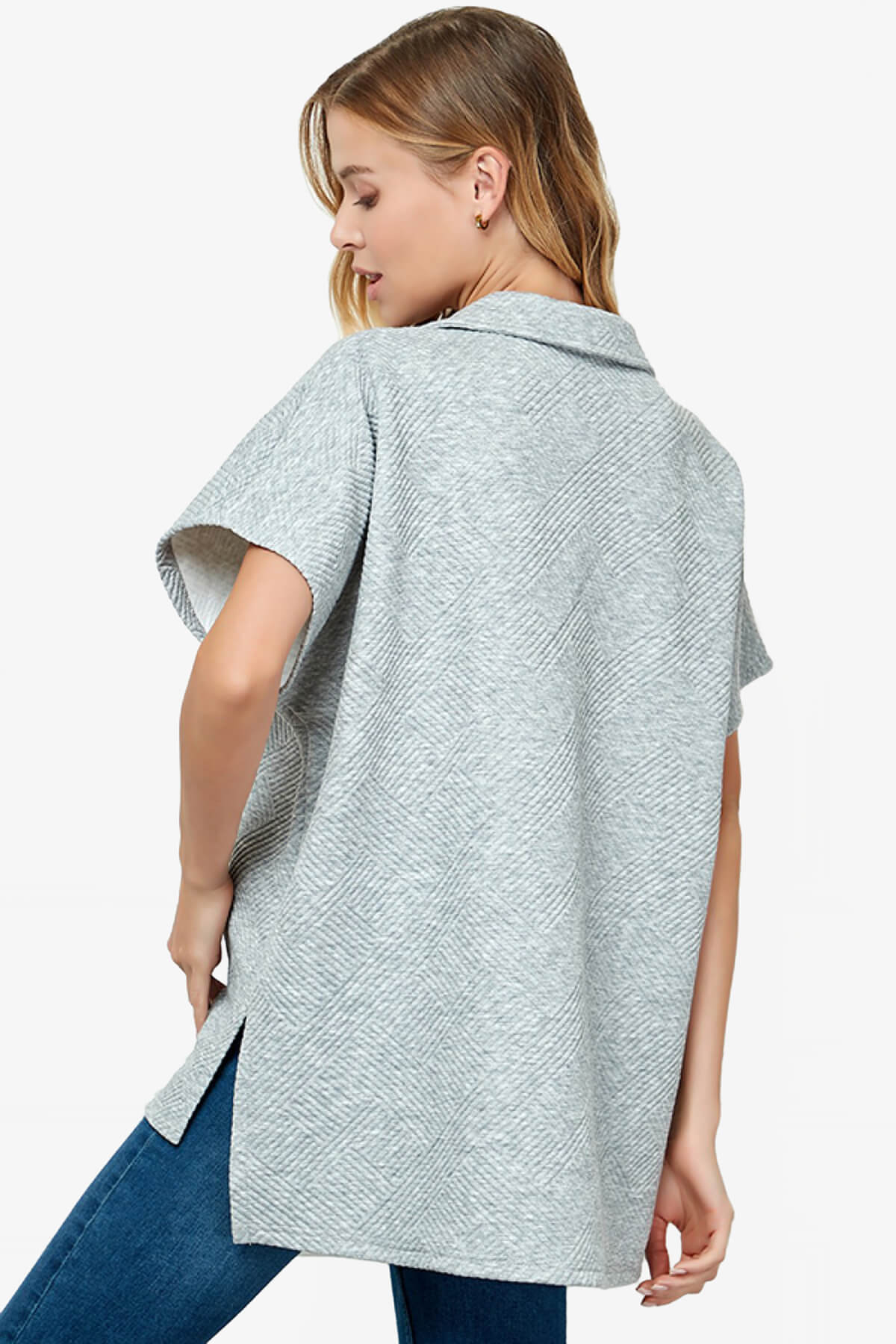 Lassy Short Sleeve Textured Polo Sweatshirt GREY_2