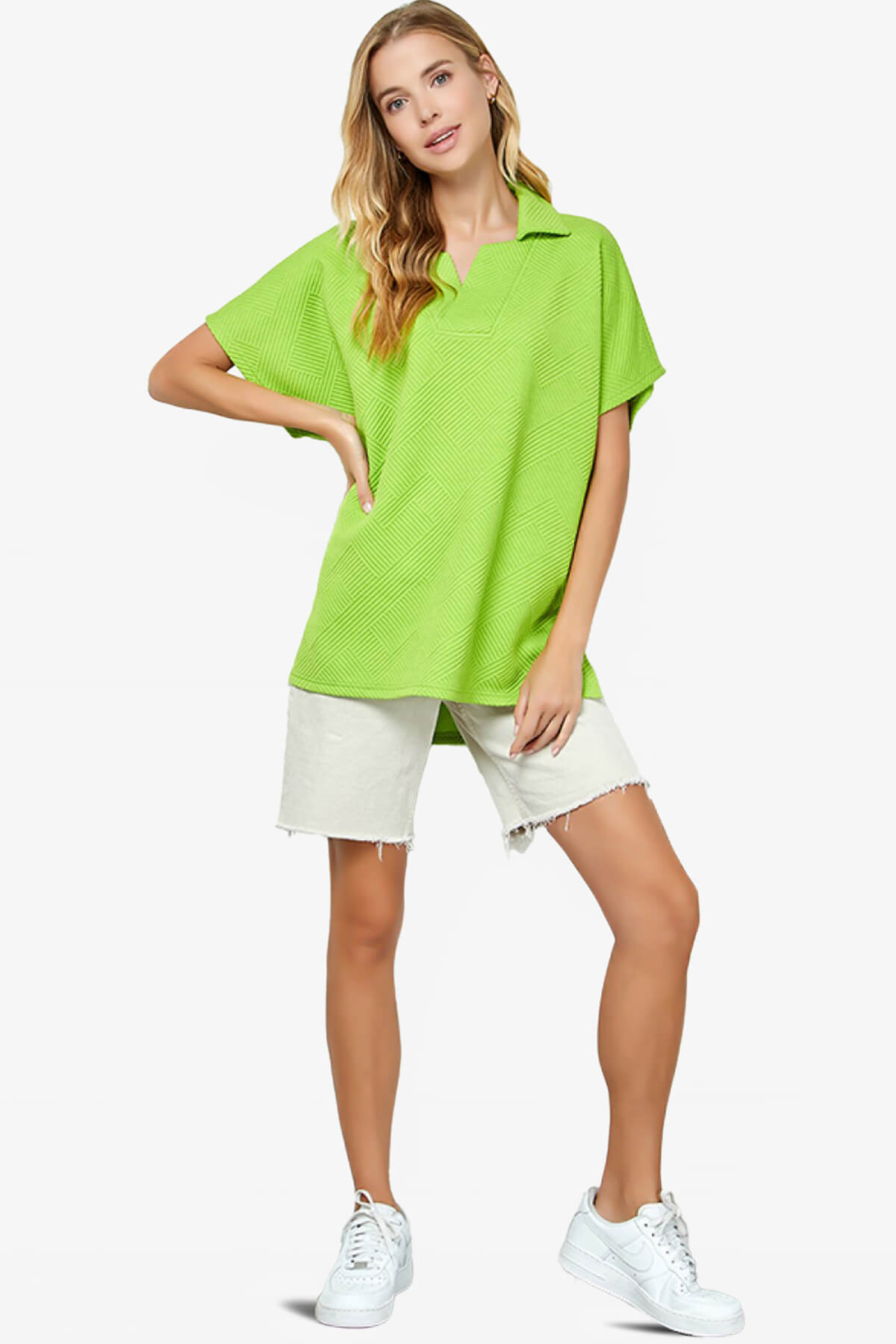 Load image into Gallery viewer, Lassy Short Sleeve Textured Polo Sweatshirt LIME_5
