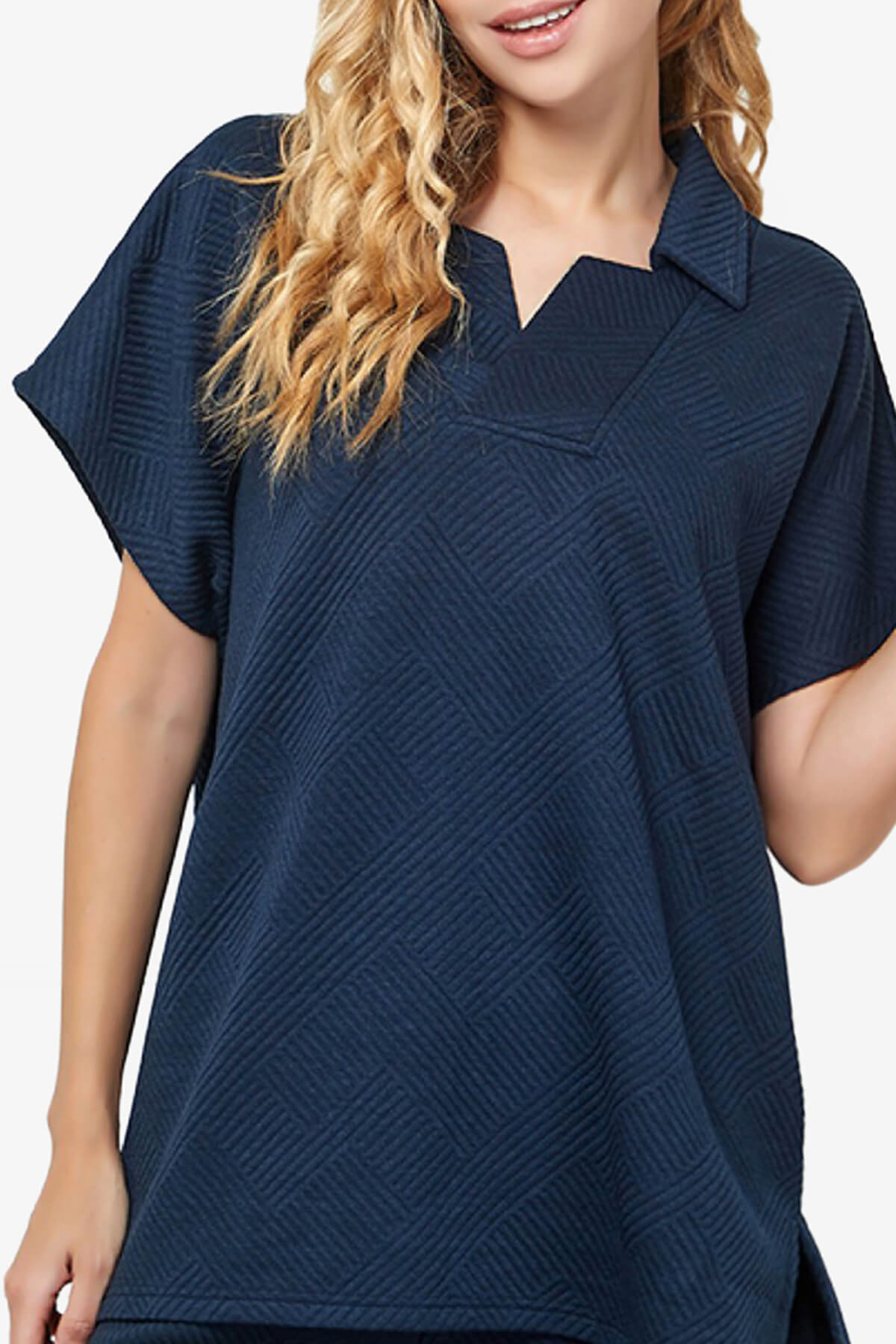 Lassy Short Sleeve Textured Polo Sweatshirt NAVY_4