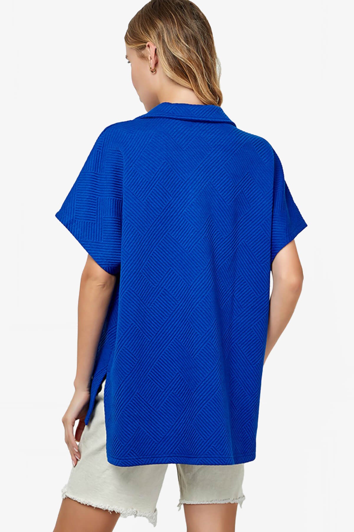 Lassy Short Sleeve Textured Polo Sweatshirt ROYAL BLUE_2