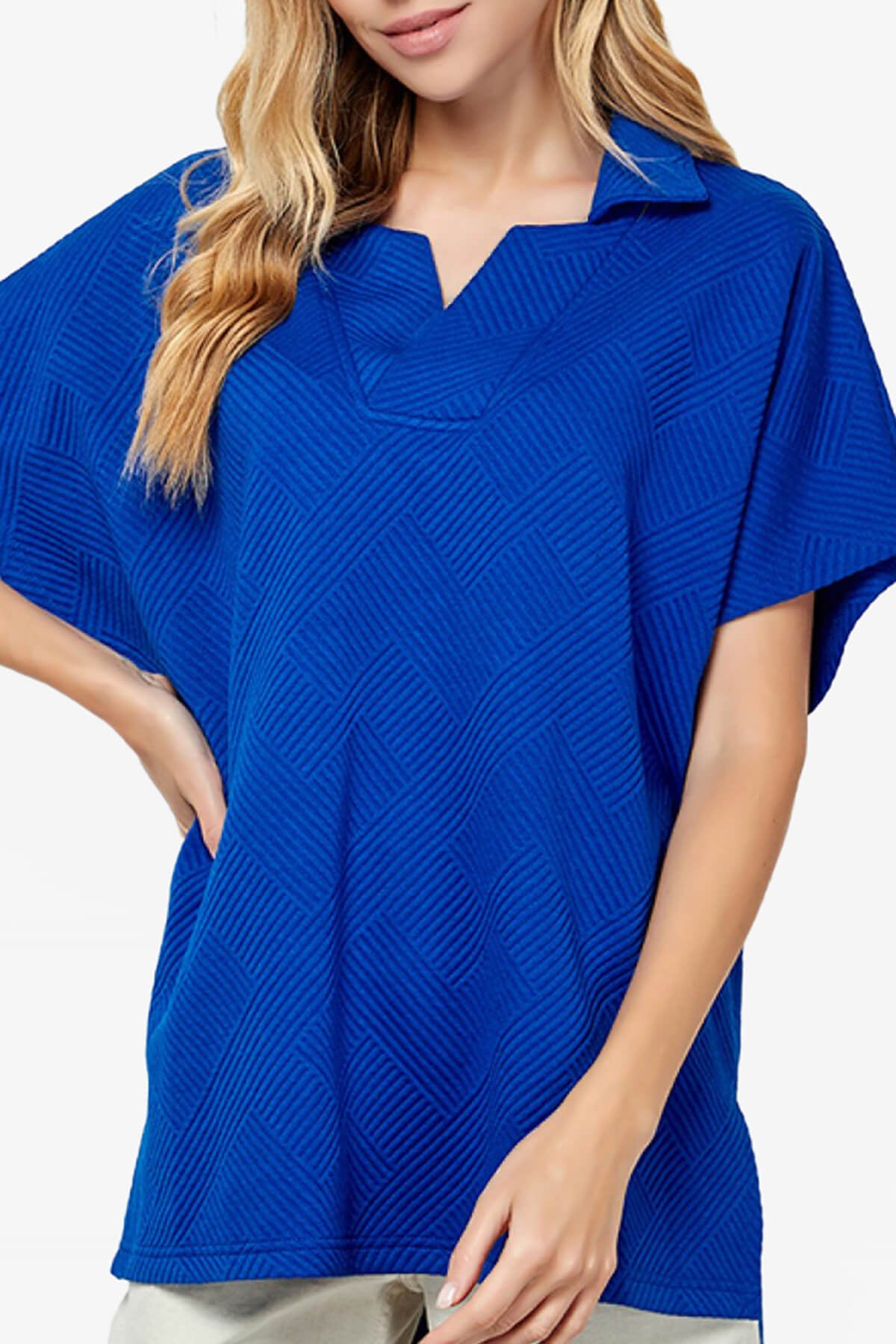 Lassy Short Sleeve Textured Polo Sweatshirt ROYAL BLUE_4