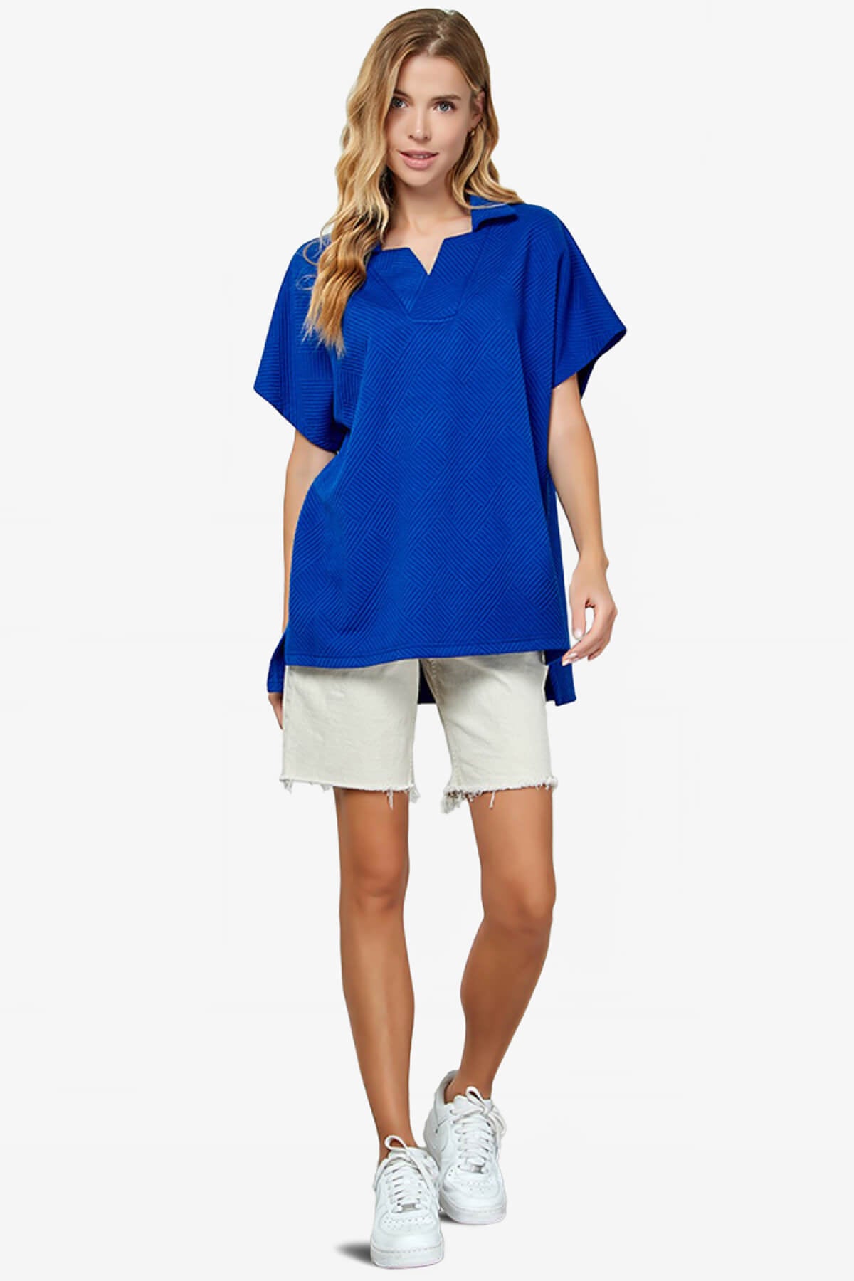 Lassy Short Sleeve Textured Polo Sweatshirt ROYAL BLUE_5