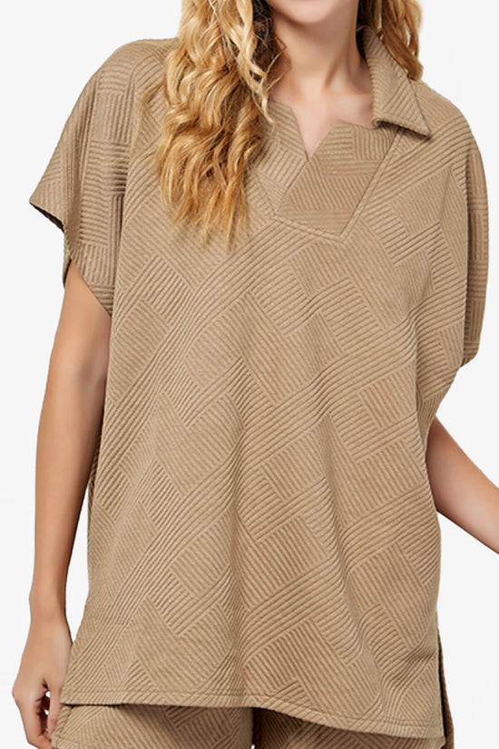 Lassy Short Sleeve Textured Polo Sweatshirt TAN_4
