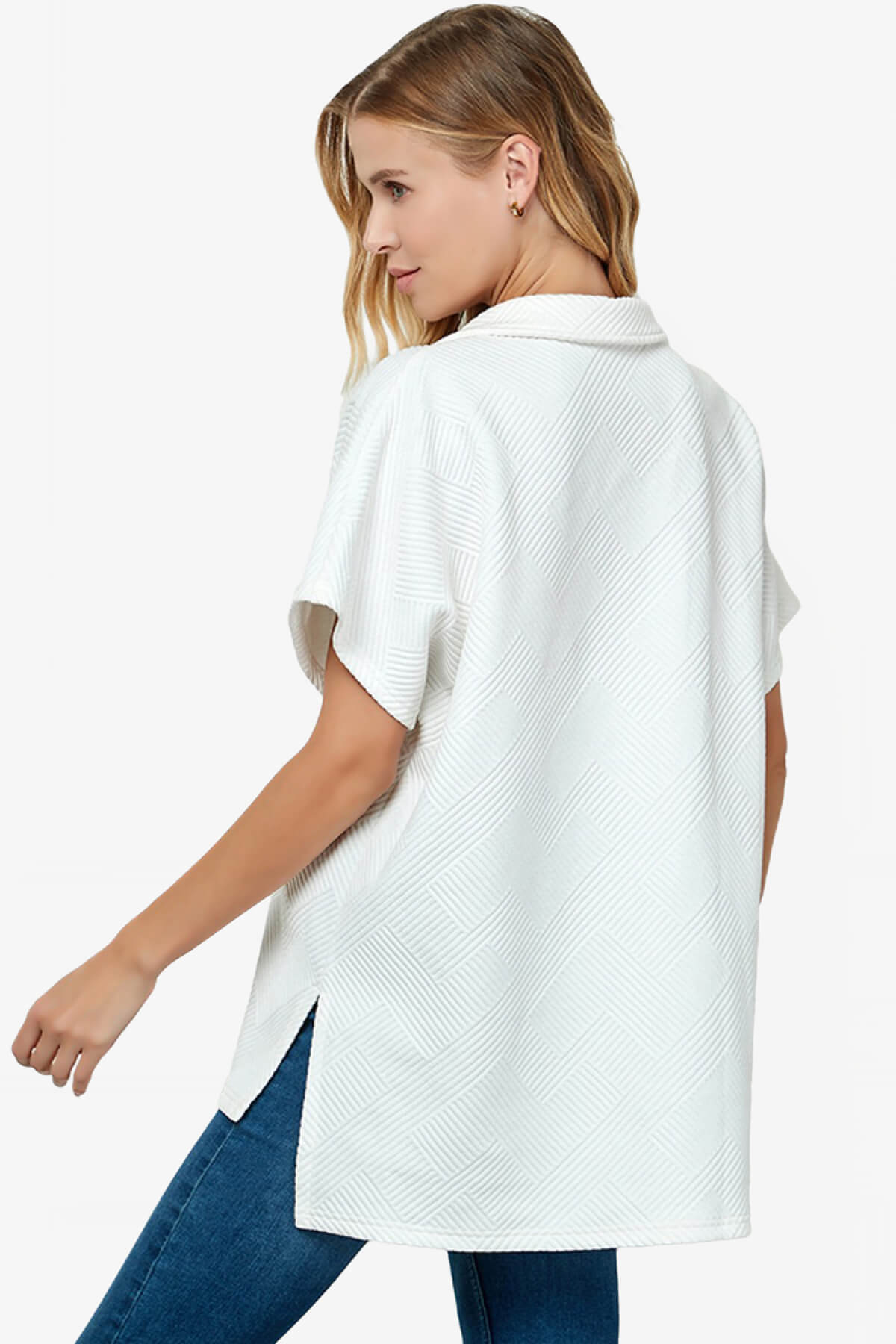 Lassy Short Sleeve Textured Polo Sweatshirt WHITE_2