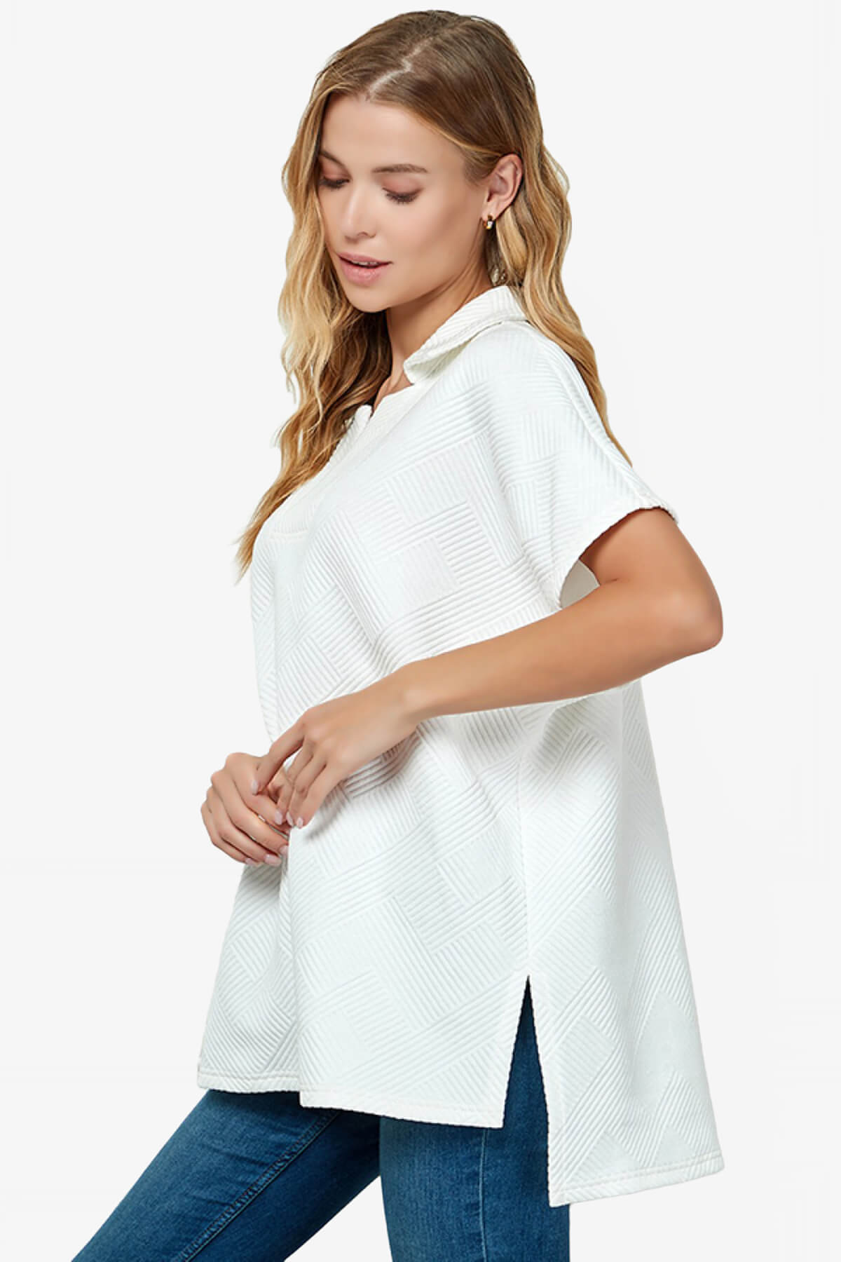 Lassy Short Sleeve Textured Polo Sweatshirt WHITE_3