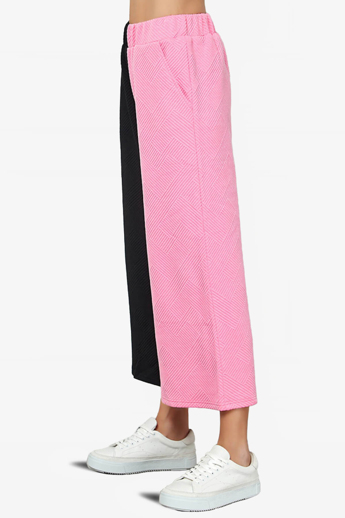 Lassy Textured Colorblock Lounge Culotte BLACK AND PINK_4