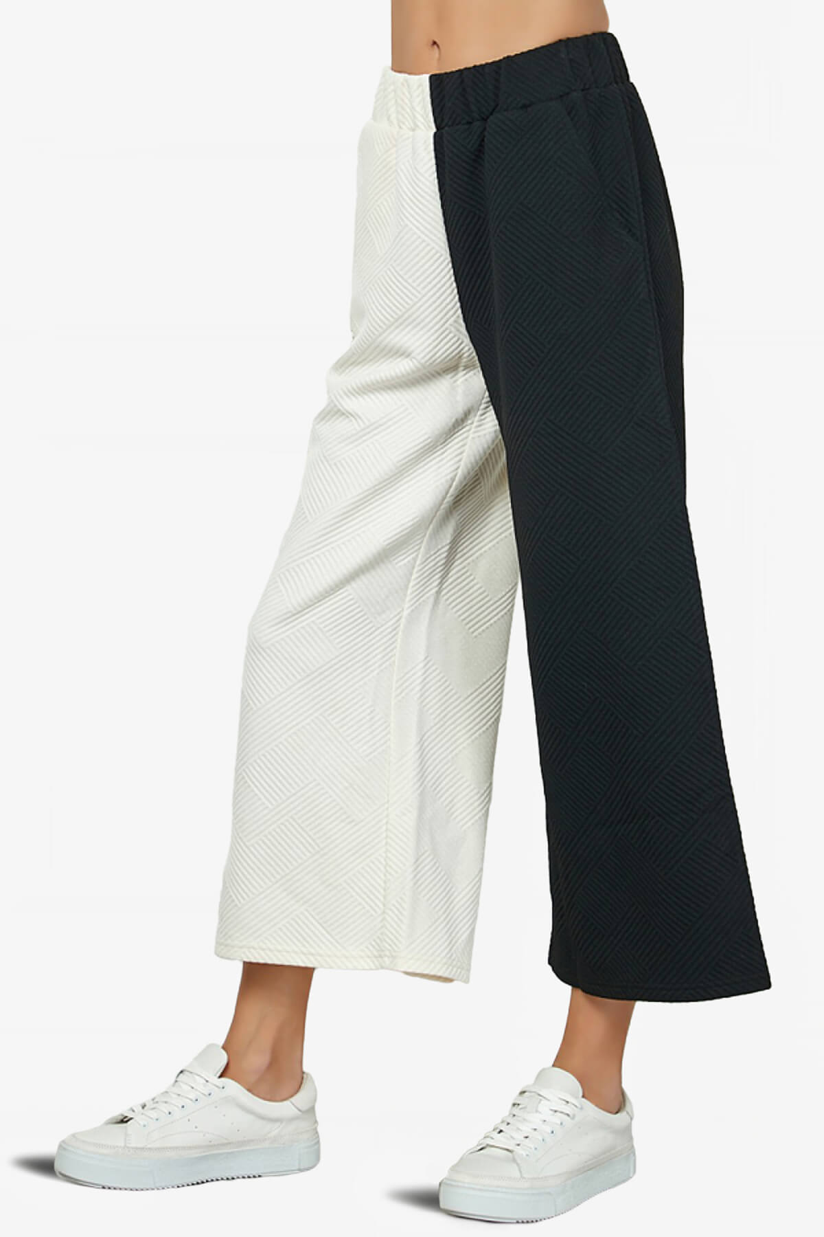 Lassy Textured Colorblock Lounge Culotte BLACK AND WHITE_3