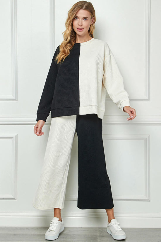 Lassy Textured Colorblock Lounge Culotte BLACK AND WHITE_6