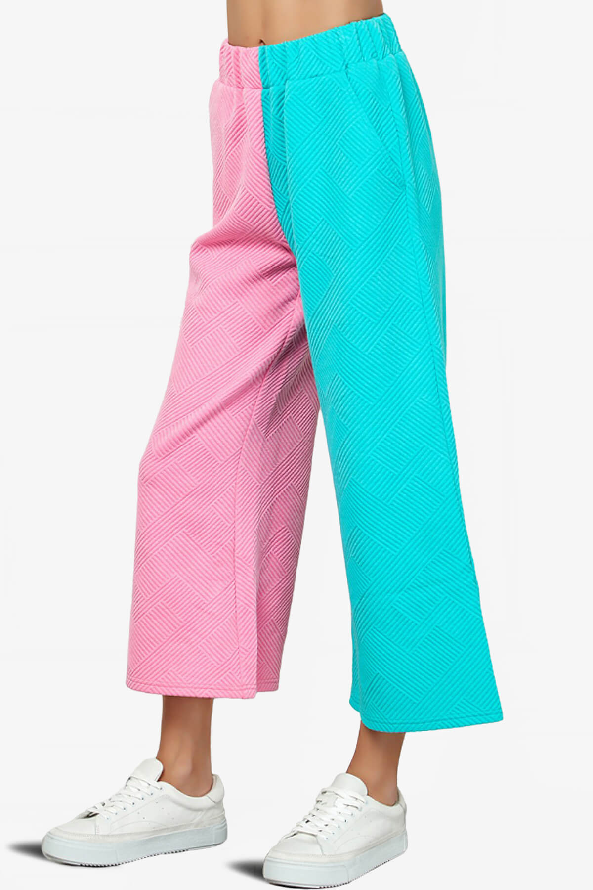 Load image into Gallery viewer, Lassy Textured Colorblock Lounge Culotte PINK AND BLUE_3
