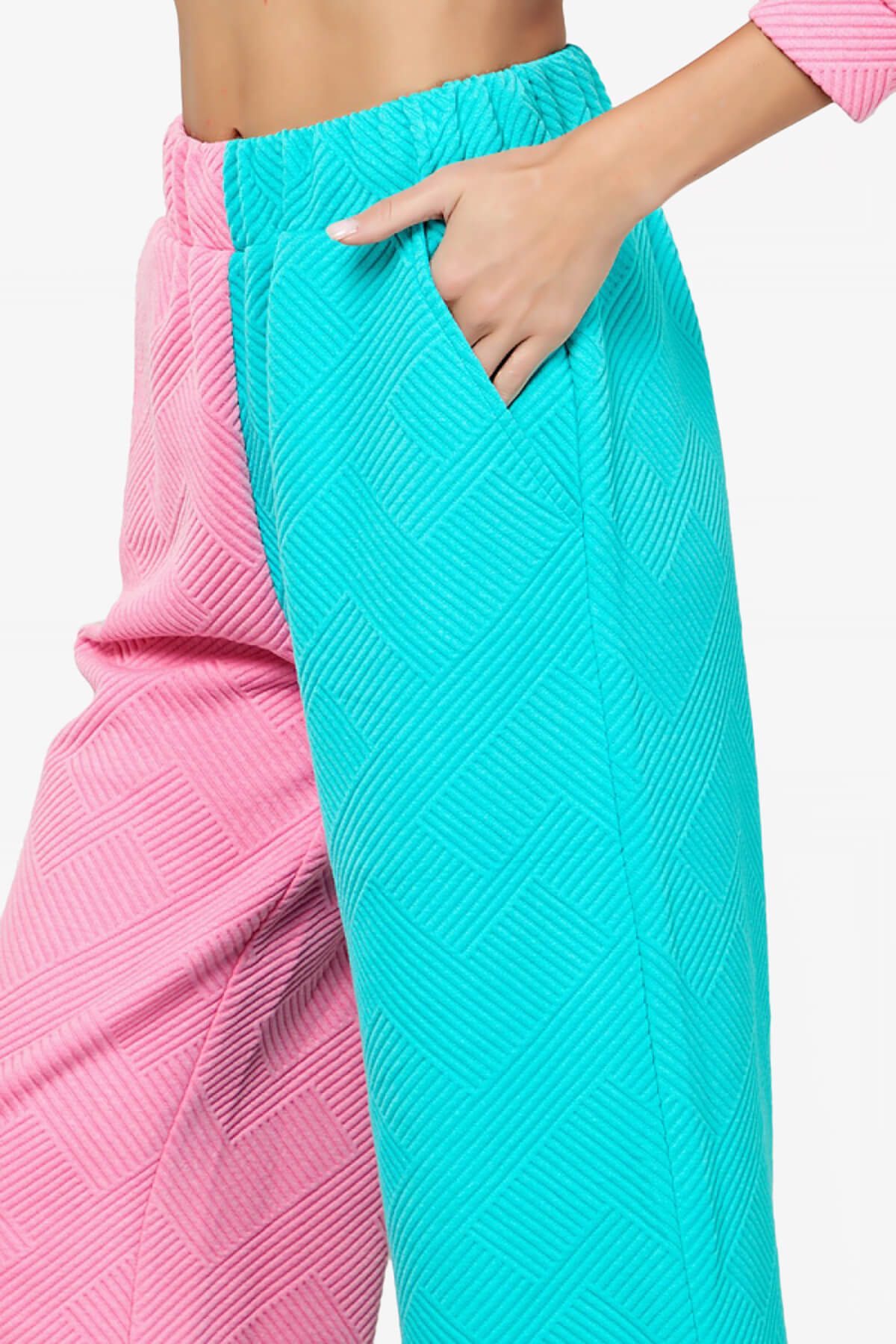 Lassy Textured Colorblock Lounge Culotte PINK AND BLUE_5