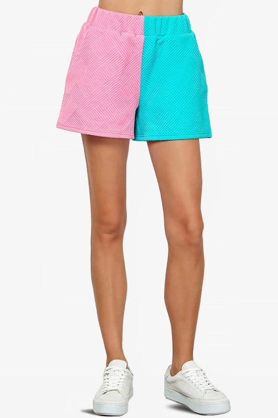 Load image into Gallery viewer, Lassy Textured Colorblock Pull On Shorts PINK AND BLUE_1
