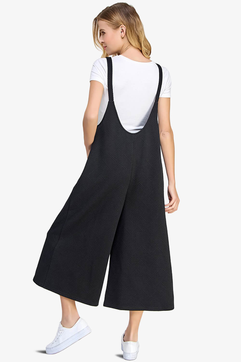 Load image into Gallery viewer, Lassy Textured Cropped Wide Leg Overall Pants BLACK_2
