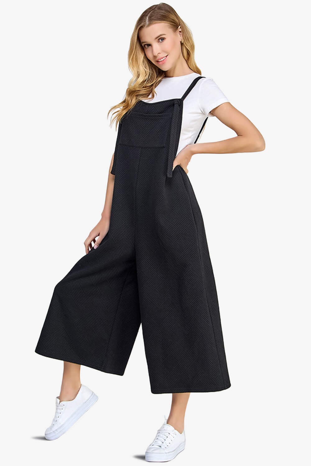 Lassy Textured Cropped Wide Leg Overall Pants BLACK_3