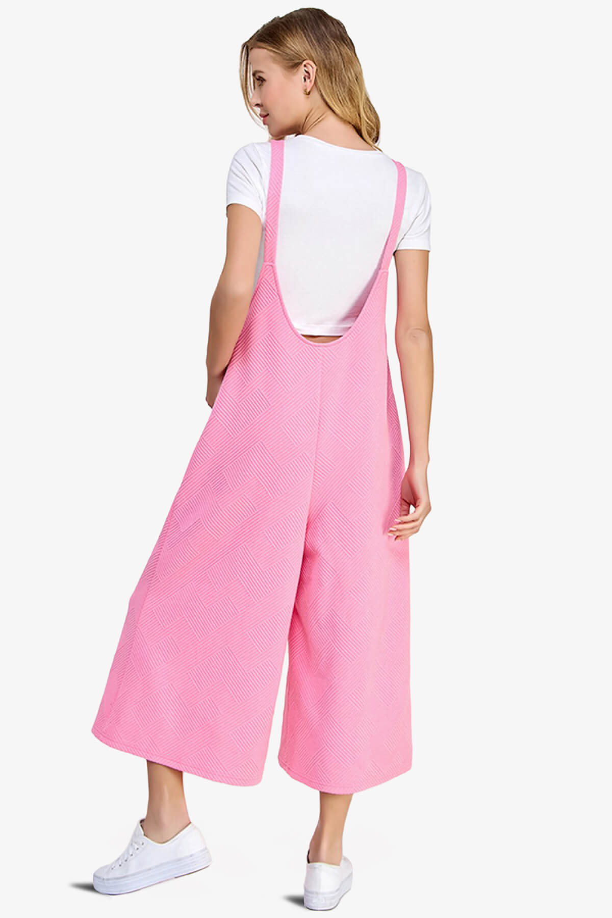 Load image into Gallery viewer, Lassy Textured Cropped Wide Leg Overall Pants CANDY PINK_2
