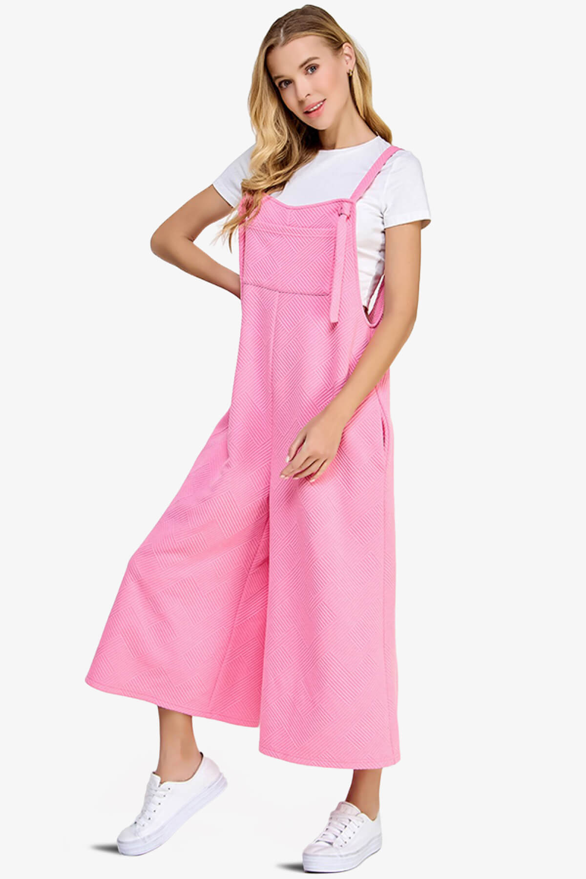 Lassy Textured Cropped Wide Leg Overall Pants CANDY PINK_3