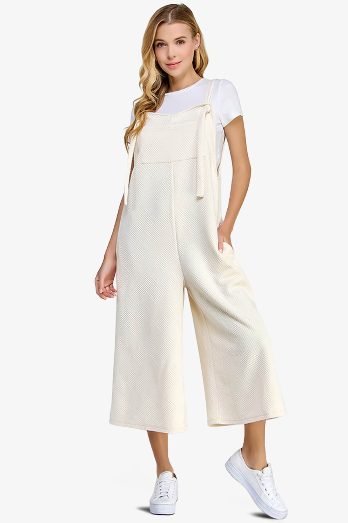 Casual Textured Crop Wide Leg Overall Loose Bib Pants Jumpsuits