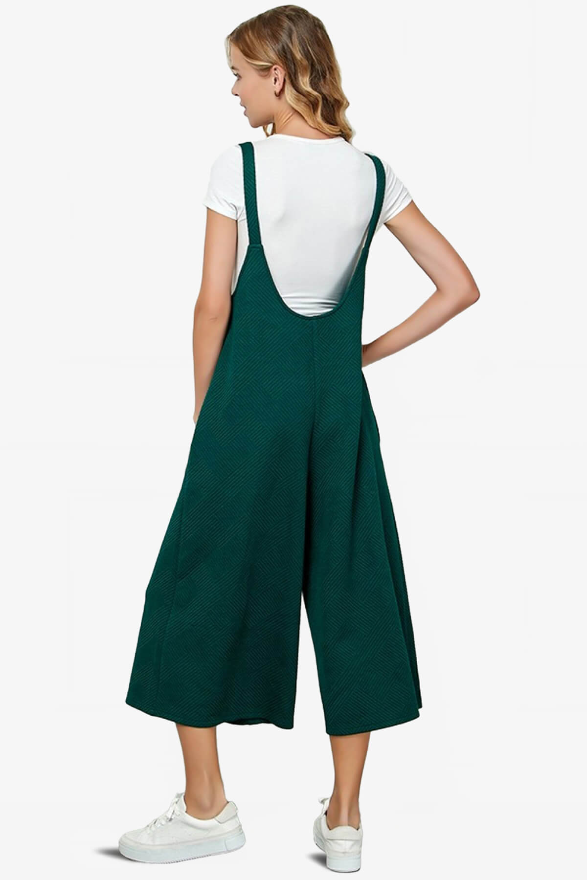 Lassy Textured Cropped Wide Leg Overall Pants FOREST GREEN_2