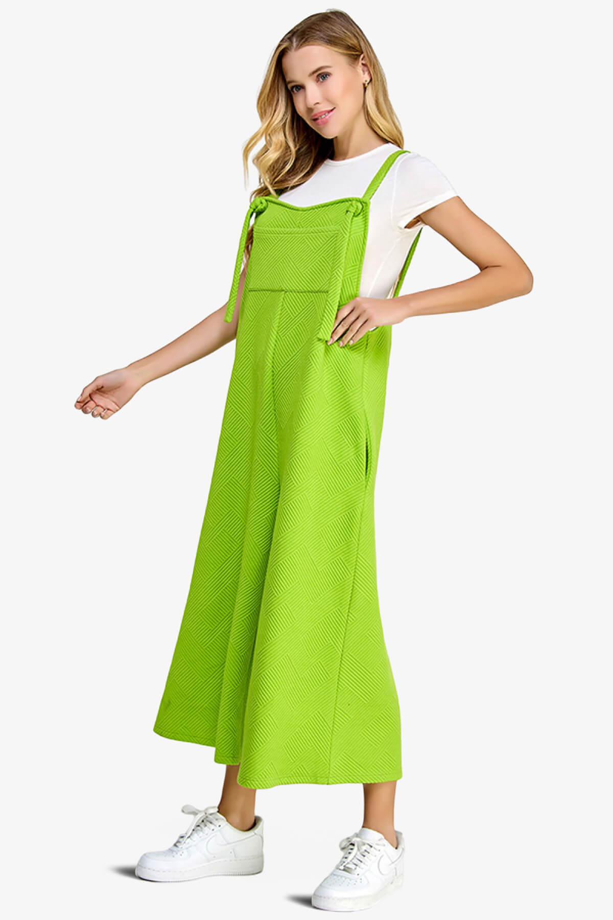 Lassy Textured Cropped Wide Leg Overall Pants LIME_3