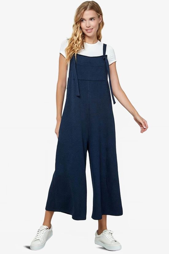 Lassy Textured Cropped Wide Leg Overall Pants NAVY_1