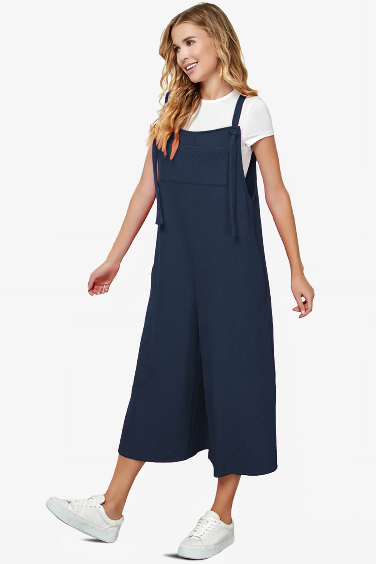 Lassy Textured Cropped Wide Leg Overall Pants NAVY_4