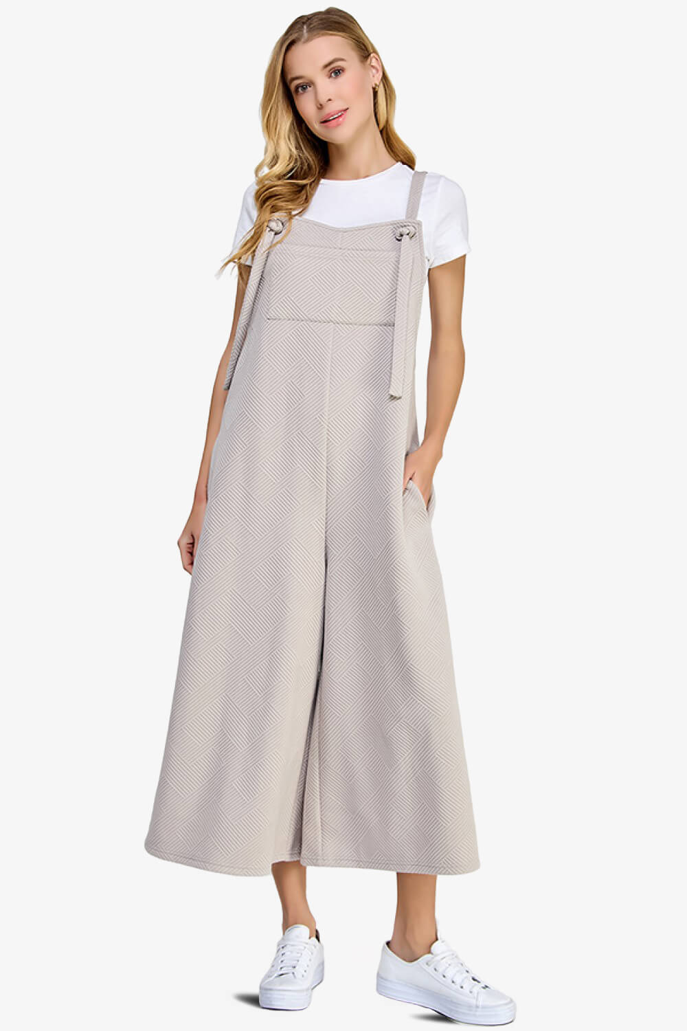Load image into Gallery viewer, Lassy Textured Cropped Wide Leg Overall Pants OATMEAL_1
