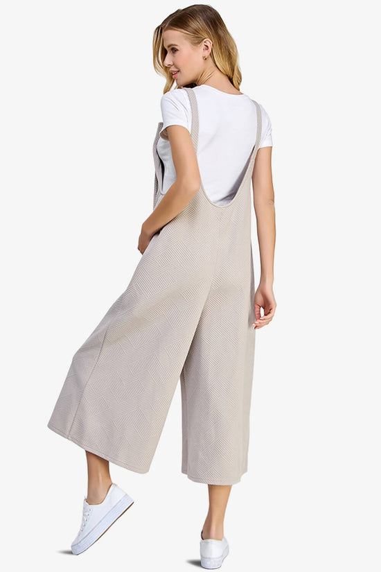 Lassy Textured Cropped Wide Leg Overall Pants OATMEAL_2
