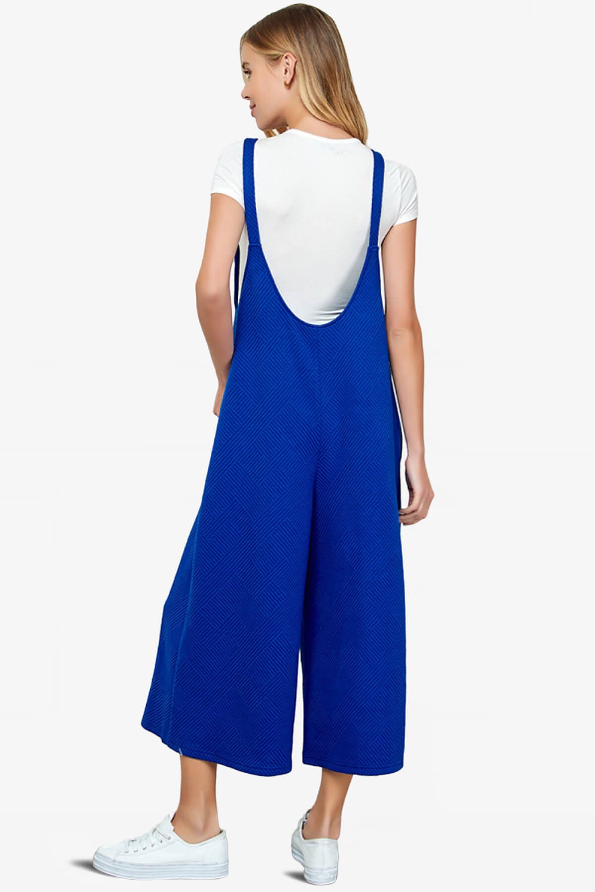 Load image into Gallery viewer, Lassy Textured Cropped Wide Leg Overall Pants ROYAL BLUE_2
