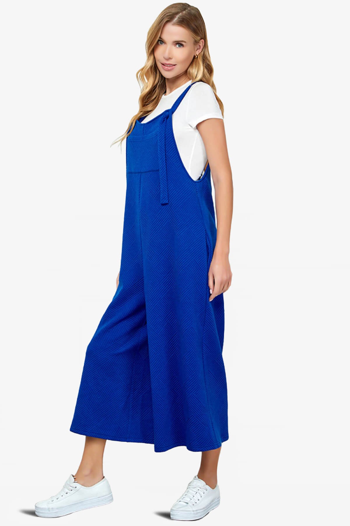 Load image into Gallery viewer, Lassy Textured Cropped Wide Leg Overall Pants ROYAL BLUE_3
