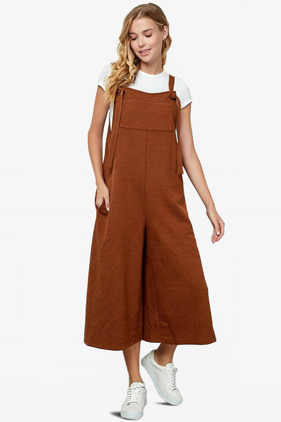 Lassy Textured Cropped Wide Leg Overall Pants RUST_1