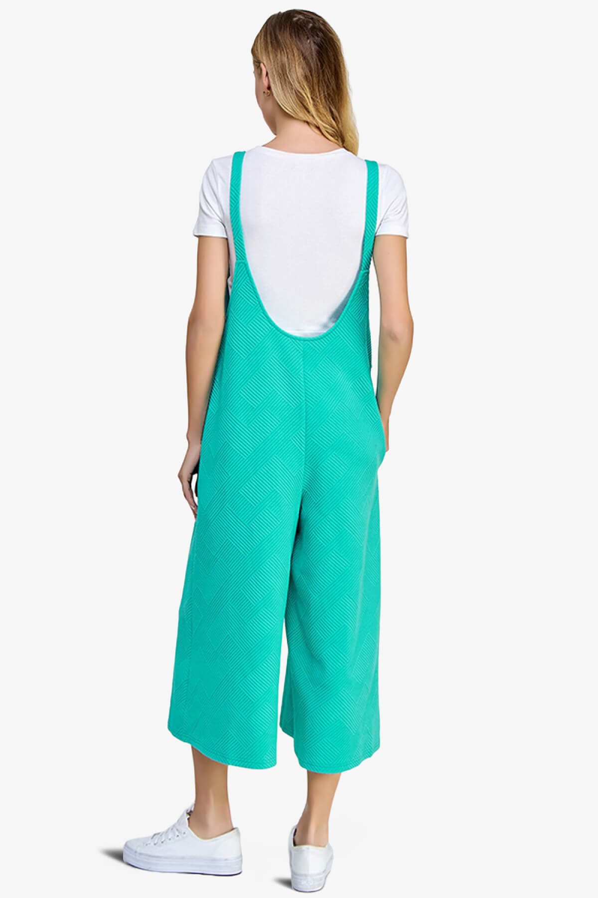 Lassy Textured Cropped Wide Leg Overall Pants TURQUOISE_2