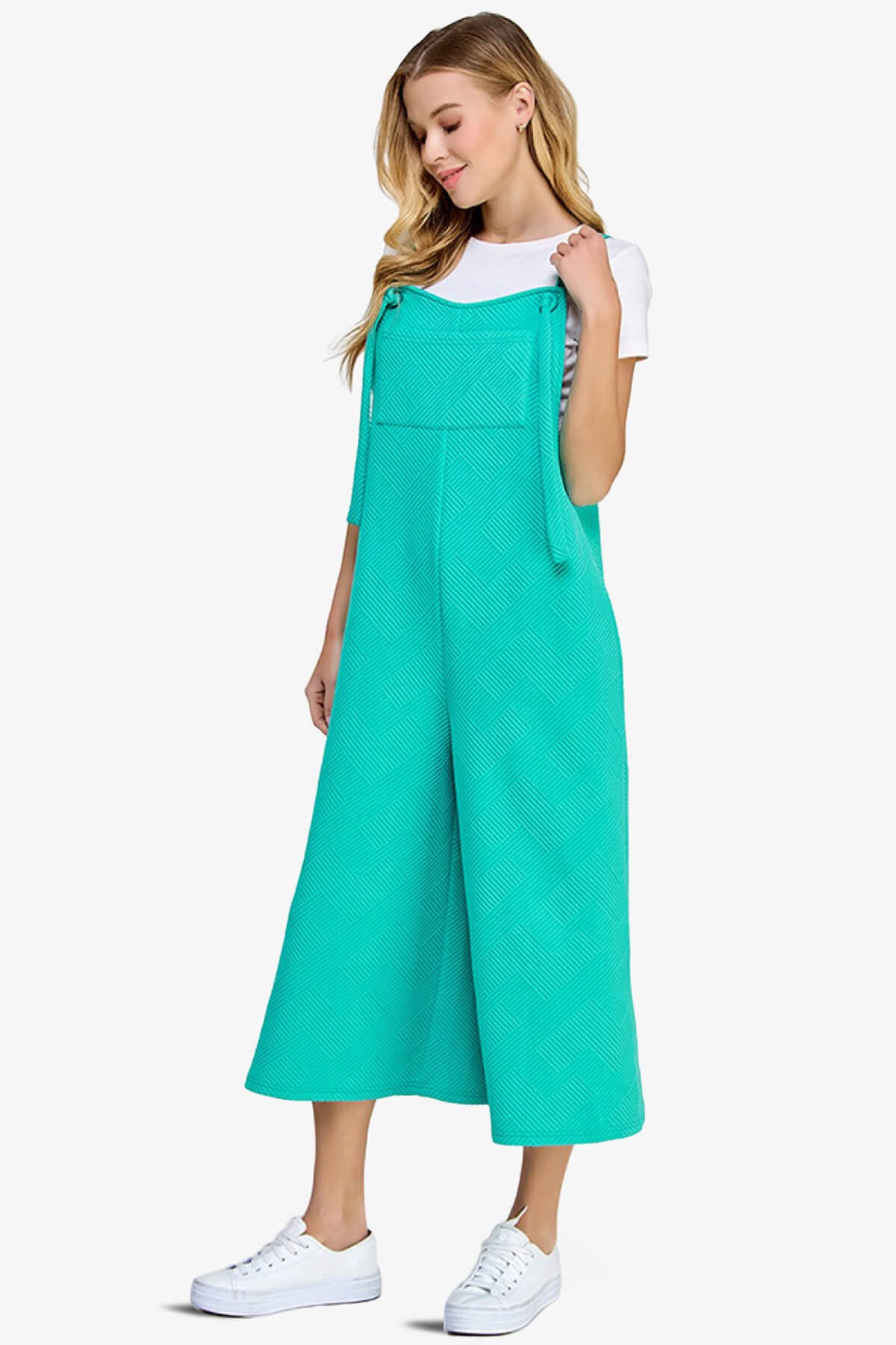 Lassy Textured Cropped Wide Leg Overall Pants TURQUOISE_3