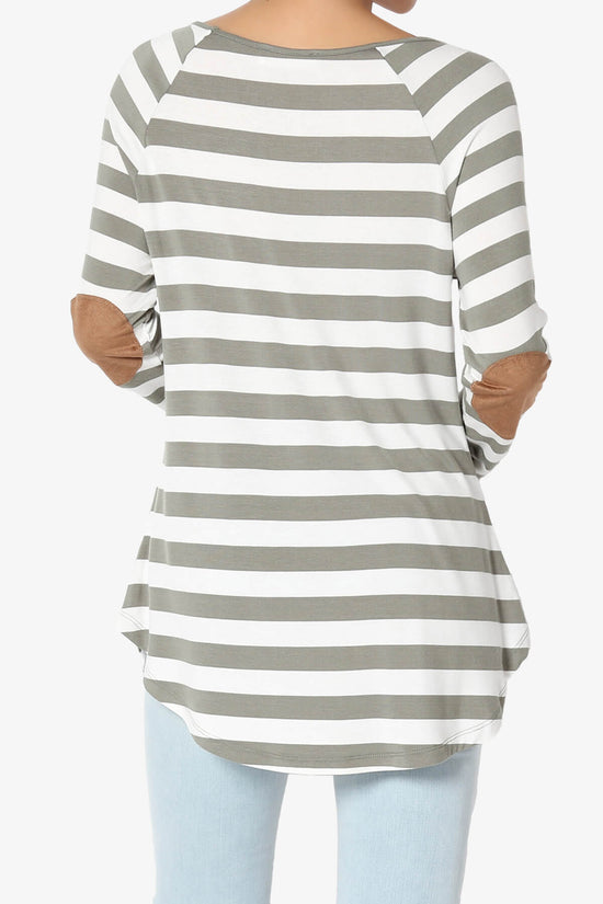 Load image into Gallery viewer, Laverne Striped Elbow Patch Boat Neck Top DUSTY OLIVE_2
