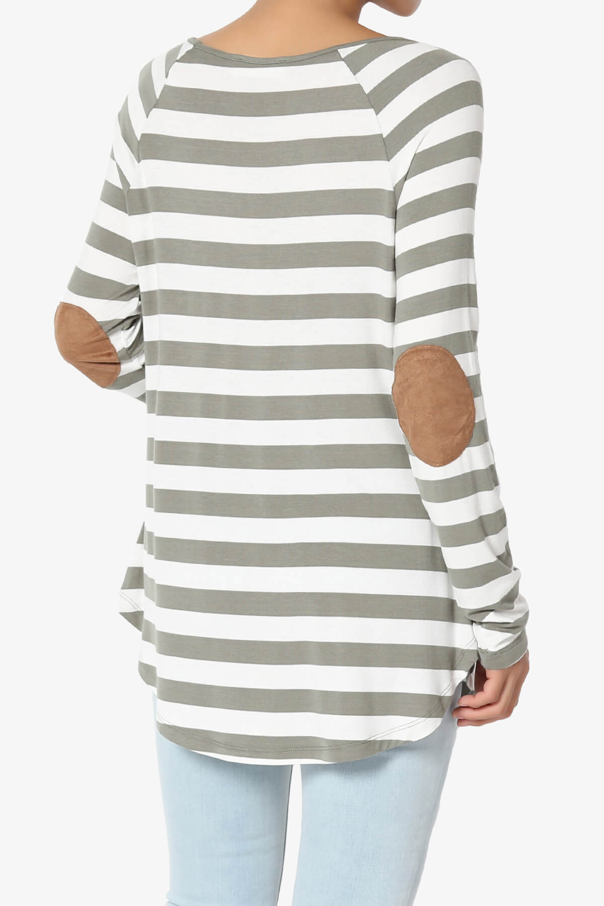 Laverne Striped Elbow Patch Boat Neck Top DUSTY OLIVE_4