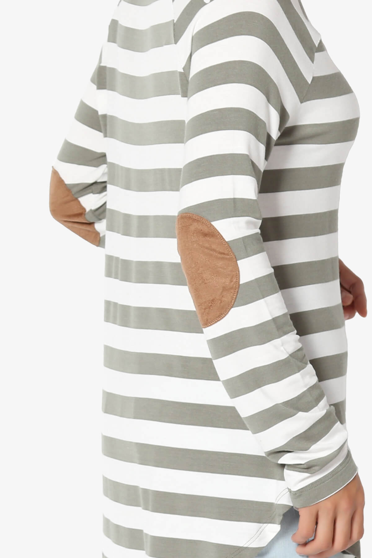 Laverne Striped Elbow Patch Boat Neck Top DUSTY OLIVE_5
