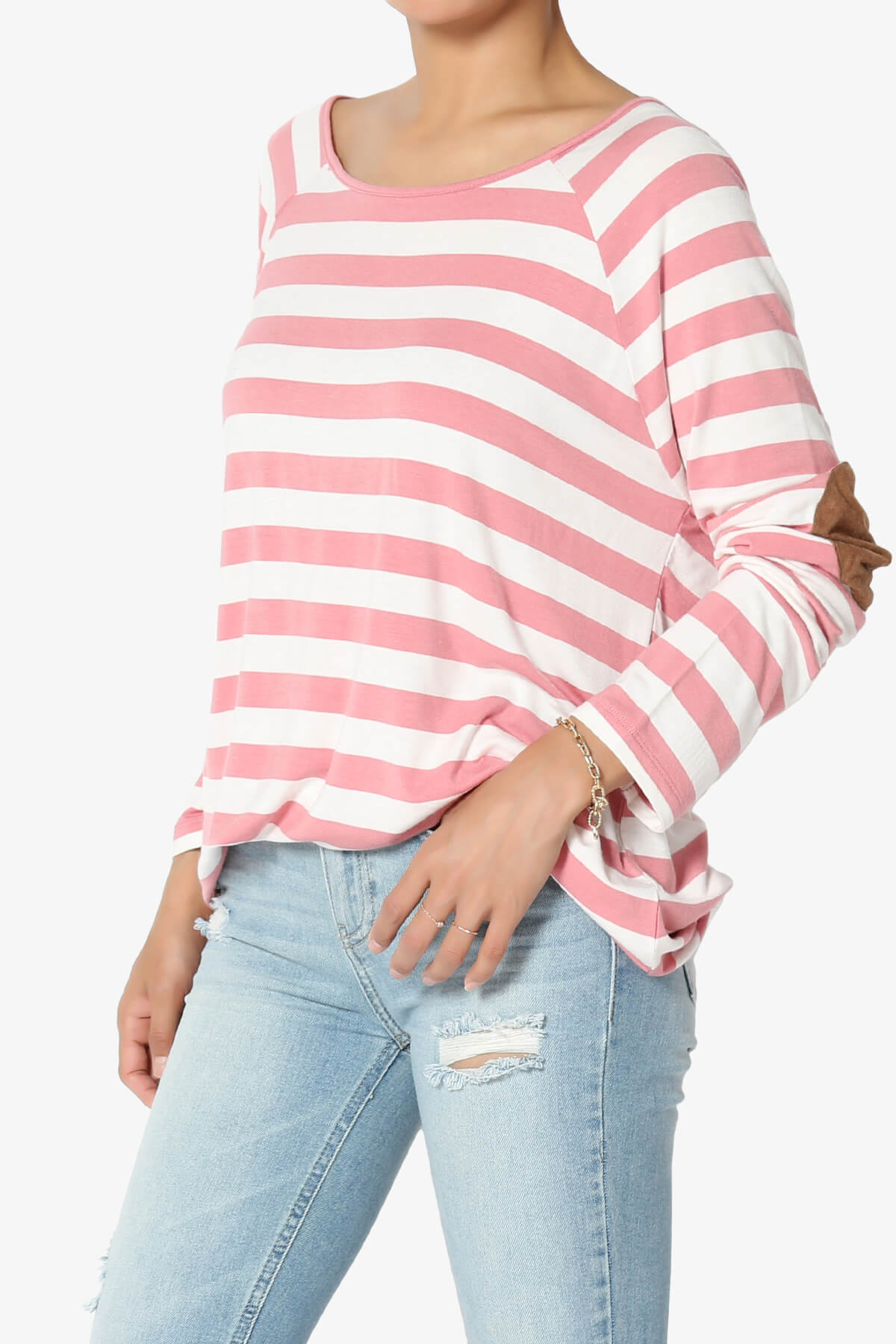 Load image into Gallery viewer, Laverne Striped Elbow Patch Boat Neck Top DUSTY ROSE_3
