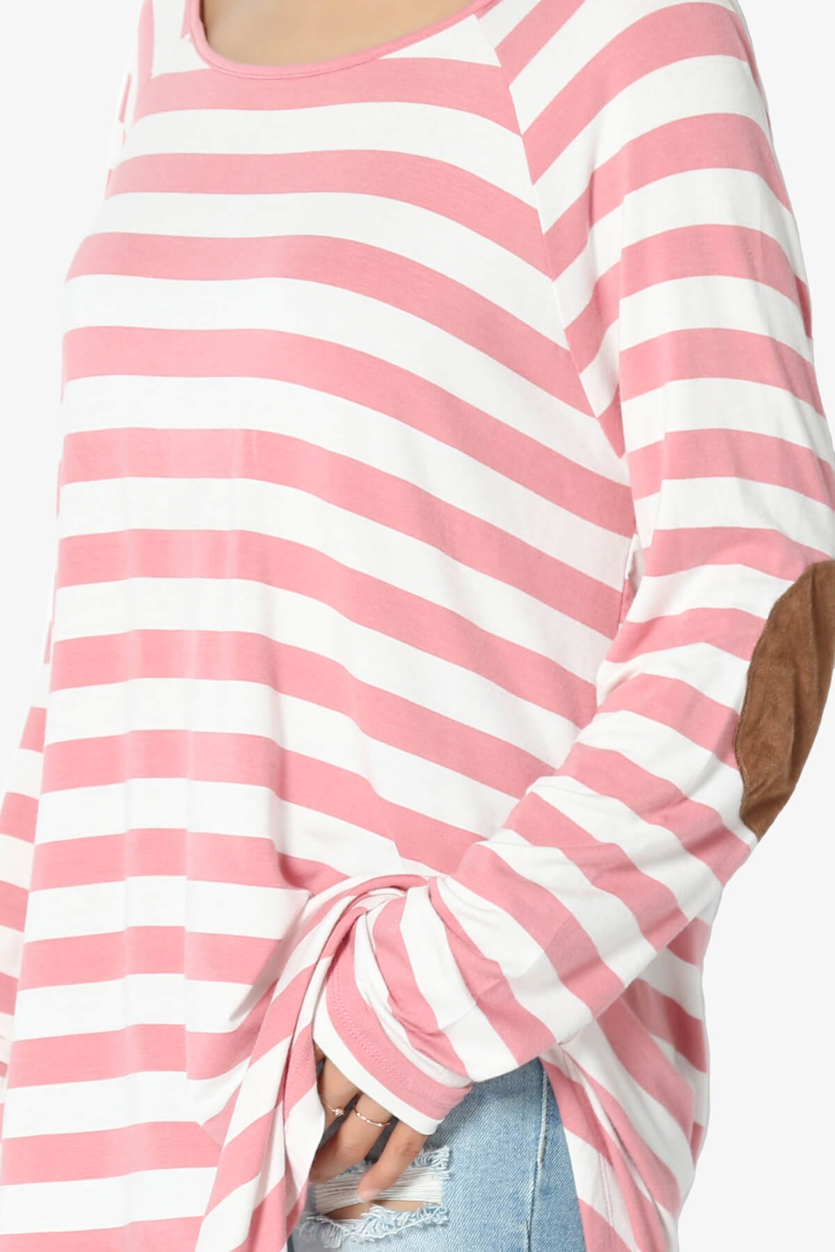 Laverne Striped Elbow Patch Boat Neck Top DUSTY ROSE_5