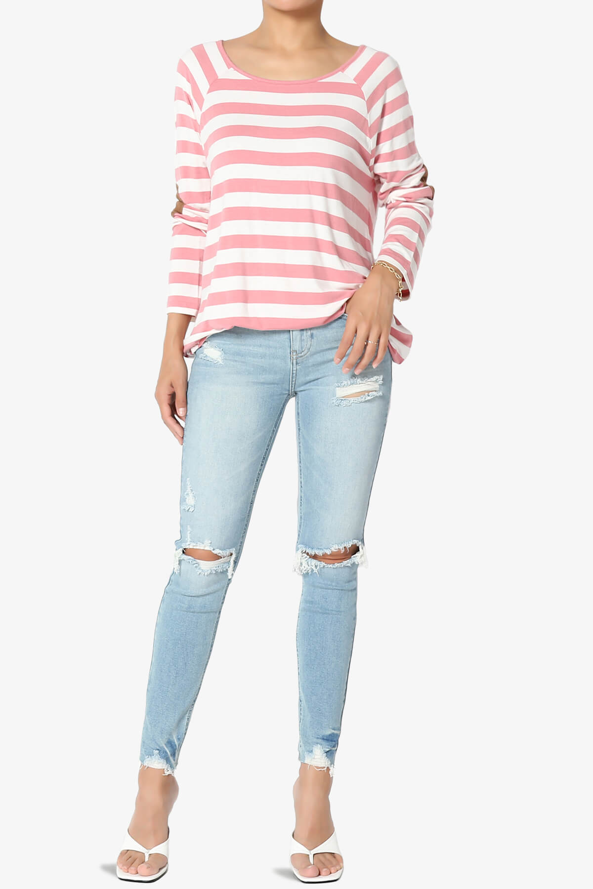 Load image into Gallery viewer, Laverne Striped Elbow Patch Boat Neck Top DUSTY ROSE_6
