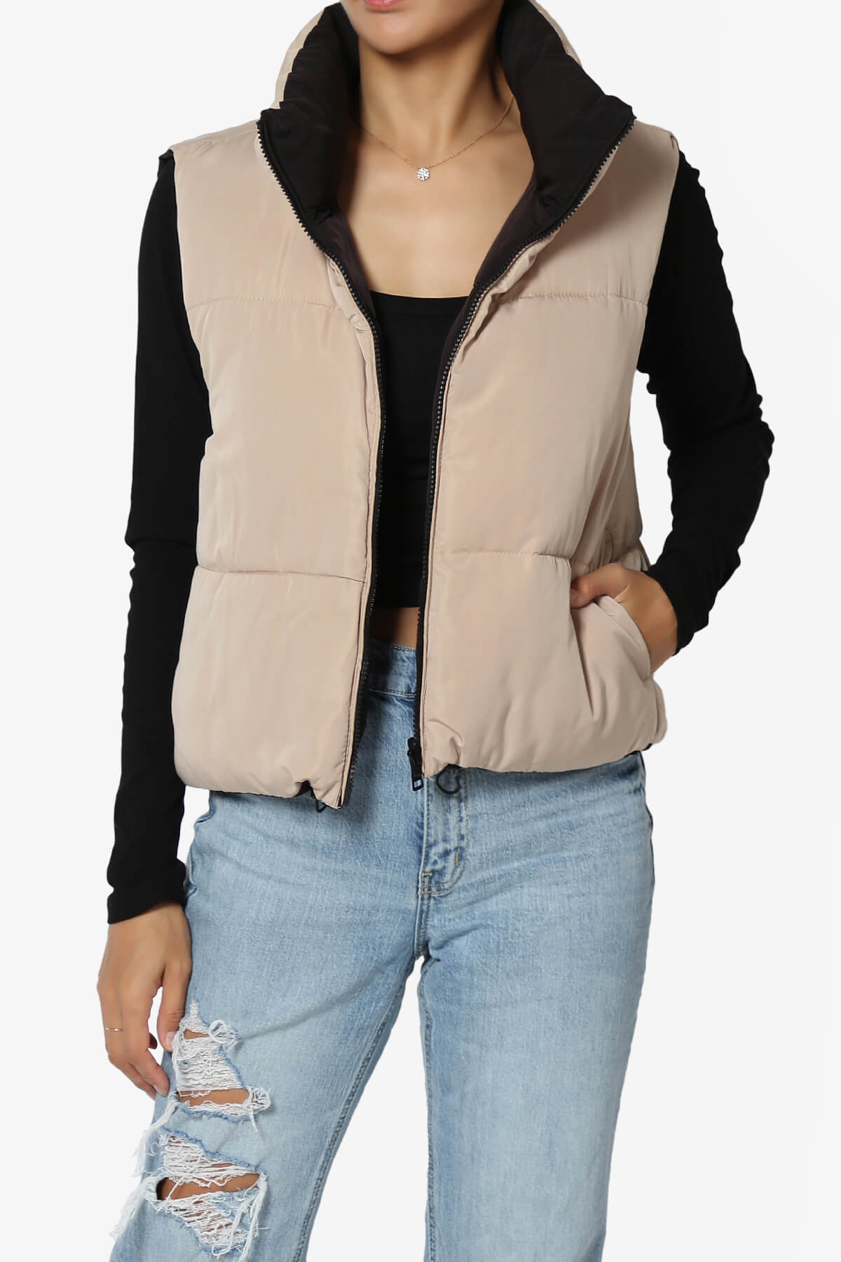 Load image into Gallery viewer, Legaci Reversible Puffer Vest BLACK AND TAN_6
