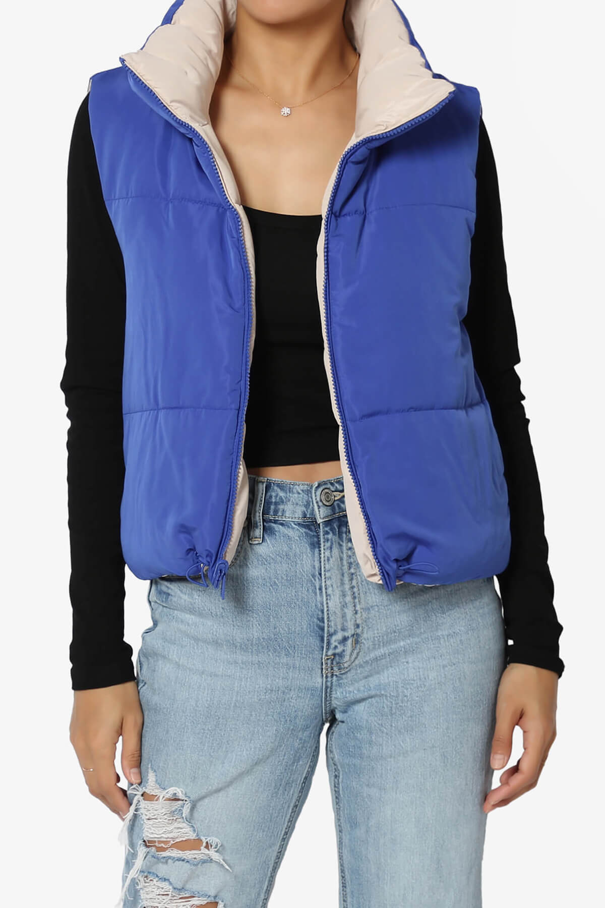Load image into Gallery viewer, Legaci Reversible Puffer Vest BLUE AND BEIGE_1
