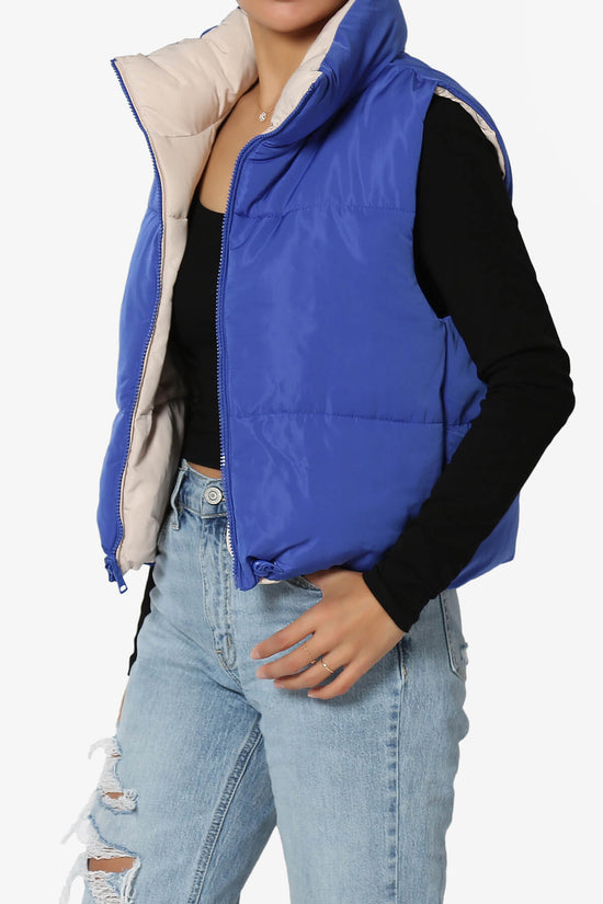 Load image into Gallery viewer, Legaci Reversible Puffer Vest BLUE AND BEIGE_3
