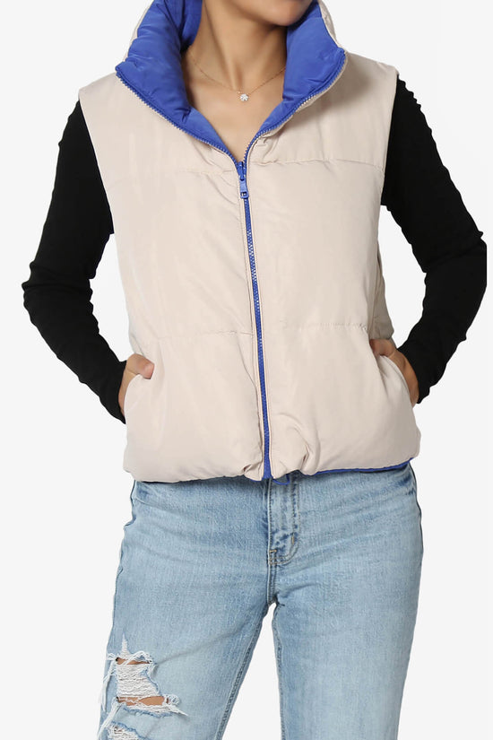 Load image into Gallery viewer, Legaci Reversible Puffer Vest BLUE AND BEIGE_6
