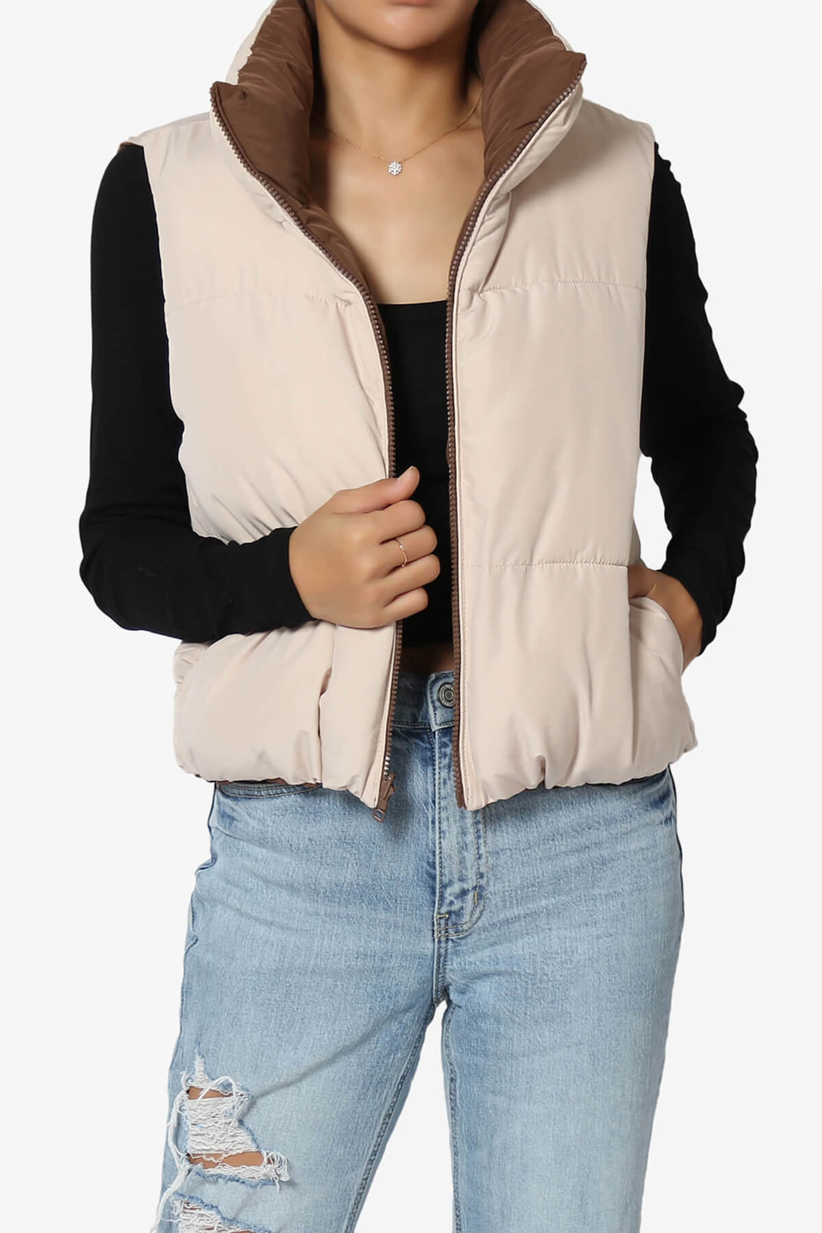 Load image into Gallery viewer, Legaci Reversible Puffer Vest COCOA AND BEIGE_6

