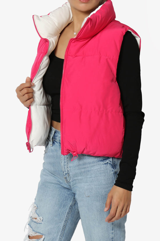 Load image into Gallery viewer, Legaci Reversible Puffer Vest FUCHSIA AND IVORY_3

