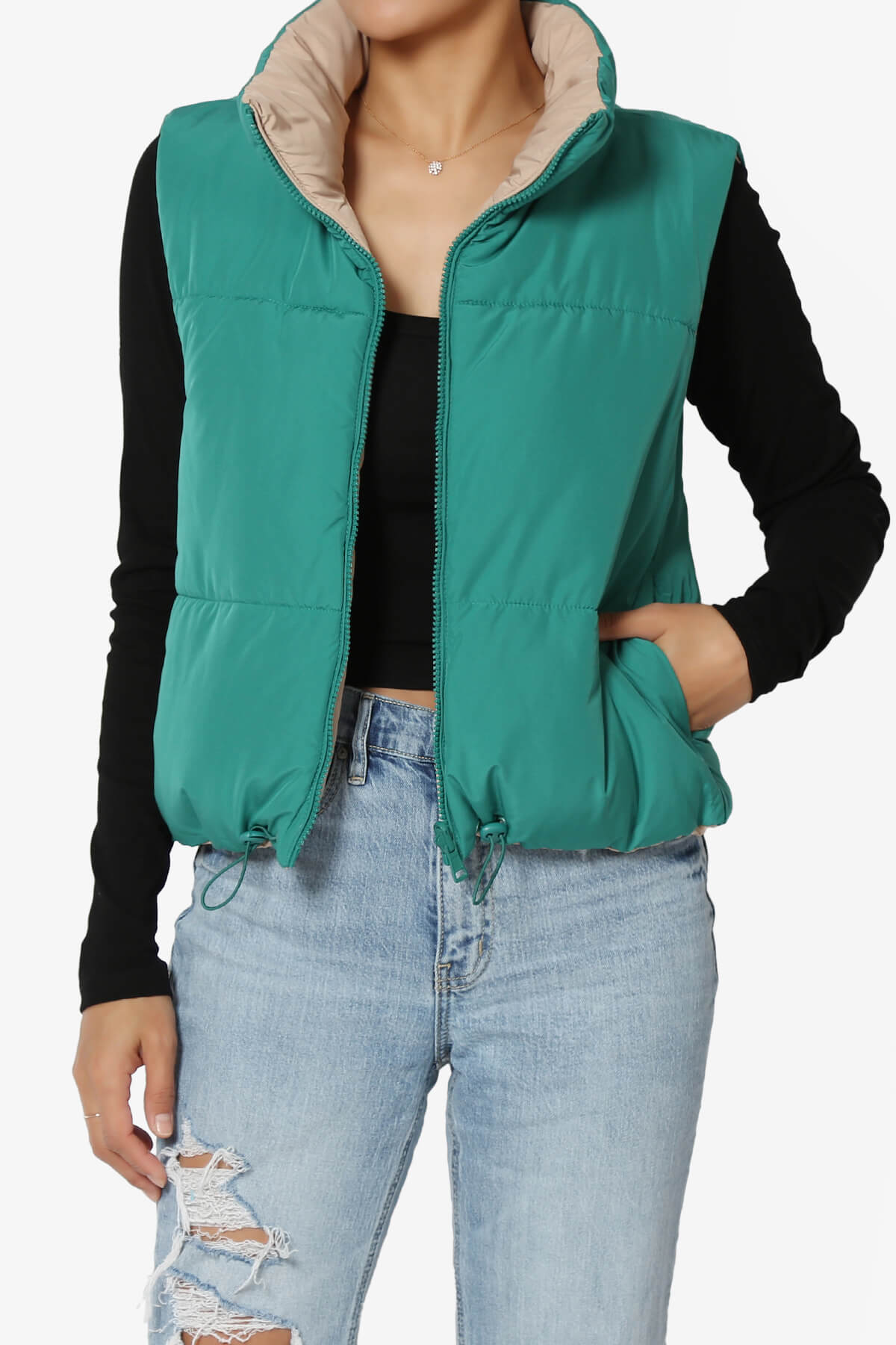 Load image into Gallery viewer, Legaci Reversible Puffer Vest GREEN AND TAN_1
