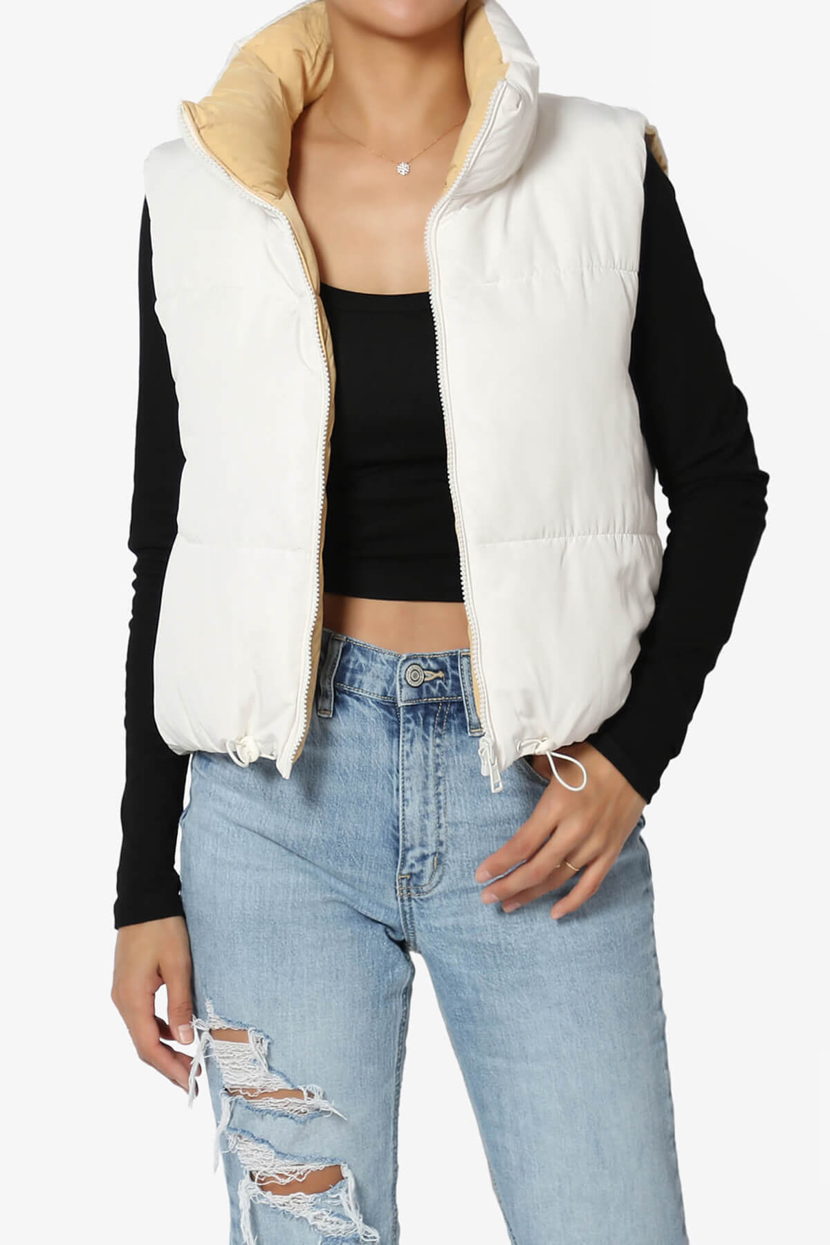 Load image into Gallery viewer, Legaci Reversible Puffer Vest IVORY AND EGGNOG_1
